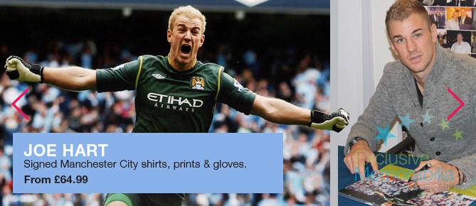 Signed Joe Hart Shirts, Gloves And Photos