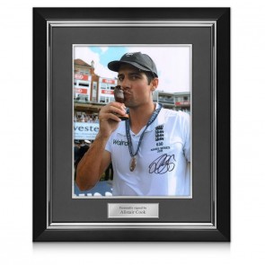 Sir Alastair Cook Signed Cricket Photo: Ashes Winner. Deluxe Frame