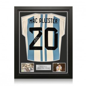 Alexis Mac Allister Signed Argentina 2022-23 Home Football Shirt. Standard Frame