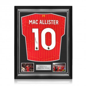 Alexis Mac Allister Signed Liverpool 2024-25 Football Shirt. Superior Frame
