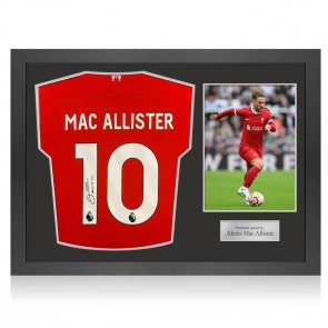 Alexis Mac Allister Signed Liverpool 2023-24 Football Shirt. Icon Frame
