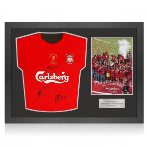 Steven Gerrard, Xabi Alonso & Vladimir Smicer Signed Liverpool 2005 Football Shirt. Icon Frame