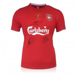 Steven Gerrard, Xabi Alonso and Vladimir Smicer Signed Liverpool 2005 Football Shirt