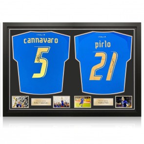 Andrea Pirlo And Fabio Cannavaro Signed Italy 2022-23 Football Shirts. Dual Frame