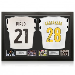Andrea Pirlo And Fabio Cannavaro Signed Juventus 2021-22 Football Shirts. Dual Frame