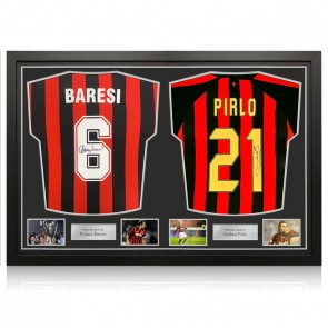 Andrea Pirlo And Franco Baresi Signed AC Milan Football Shirts. Dual Frame
