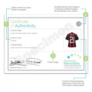 Andrea Pirlo Signed AC Milan 2008-09 Football Shirt. Standard Frame