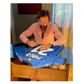 Andrea Pirlo Signed Italy 2018-19 Football Shirt. Superior Frame