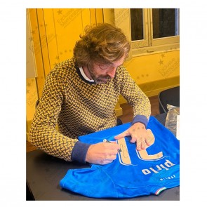 Andrea Pirlo Signed Italy 2022-23 Football Shirt. Standard Frame