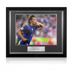 Andrea Pirlo Signed Italy Football Photo. Deluxe Frame