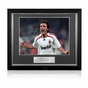 Andrea Pirlo Signed AC Milan Football Photo. Deluxe Frame