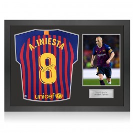  Andres Iniesta Signed Barcelona 2018-19 Football Shirt. Icon Frame