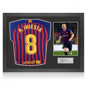  Andres Iniesta Signed Barcelona 2018-19 Football Shirt. Icon Frame