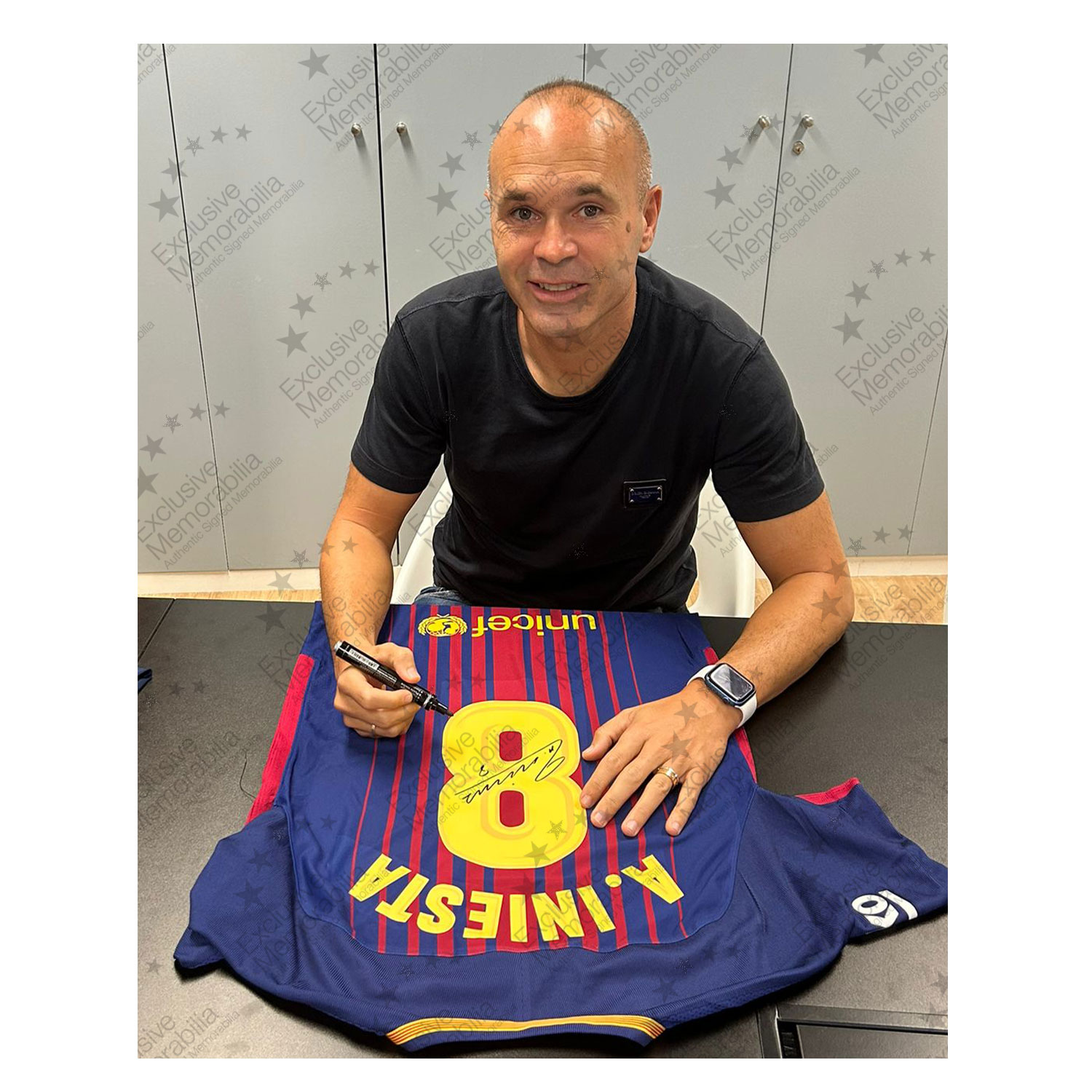 Andres Iniesta Signed Barcelona 2017-18 Authentic Football Shirt. Standard Frame