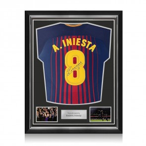 Andres Iniesta Signed Barcelona 2017-18 Authentic Football Shirt. Superior Frame