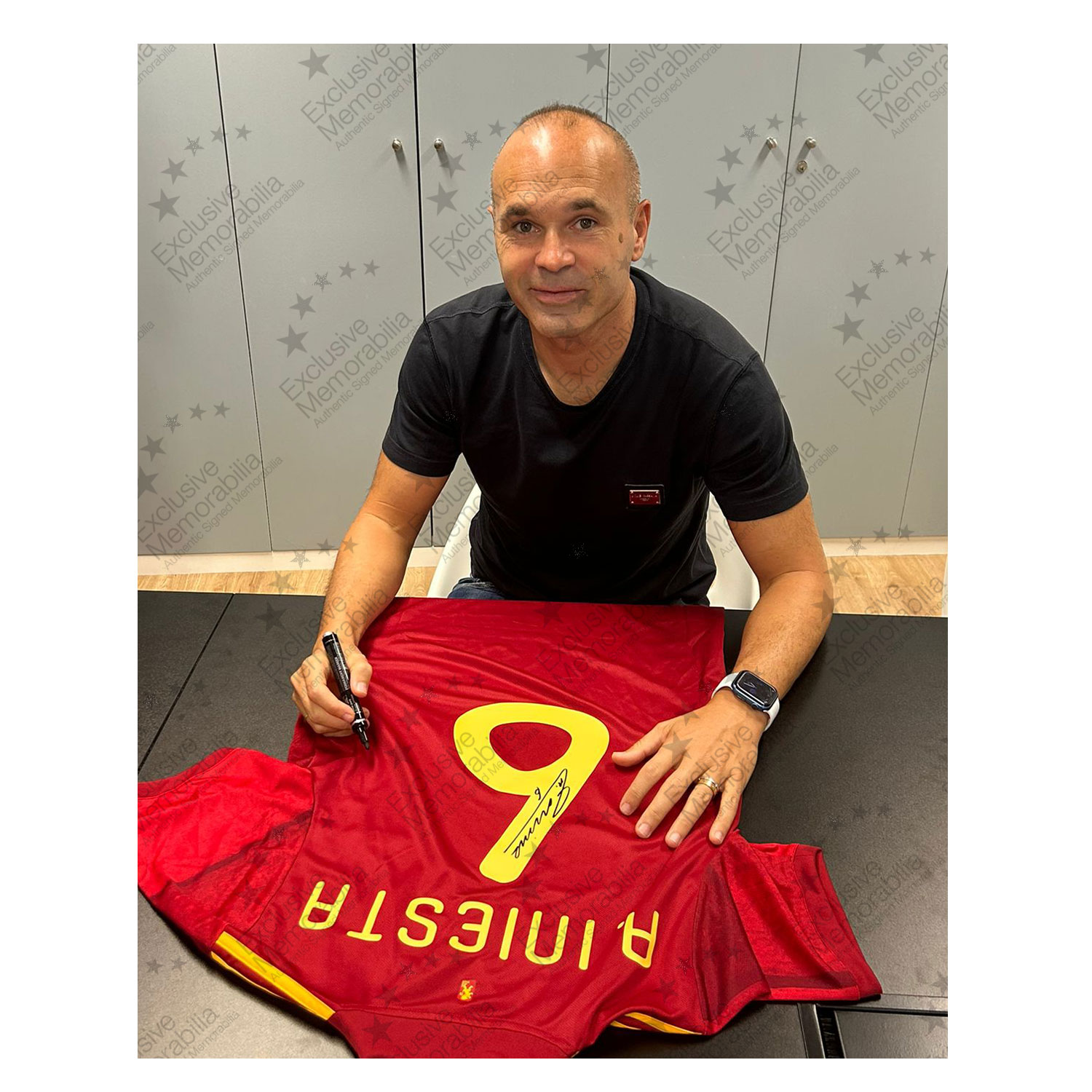 Andres Iniesta & David Villa Signed Spain 2020 Football Shirts. Dual Frame
