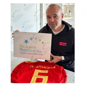 Andres Iniesta Signed Spain 2018 Football Shirt. Deluxe Frame