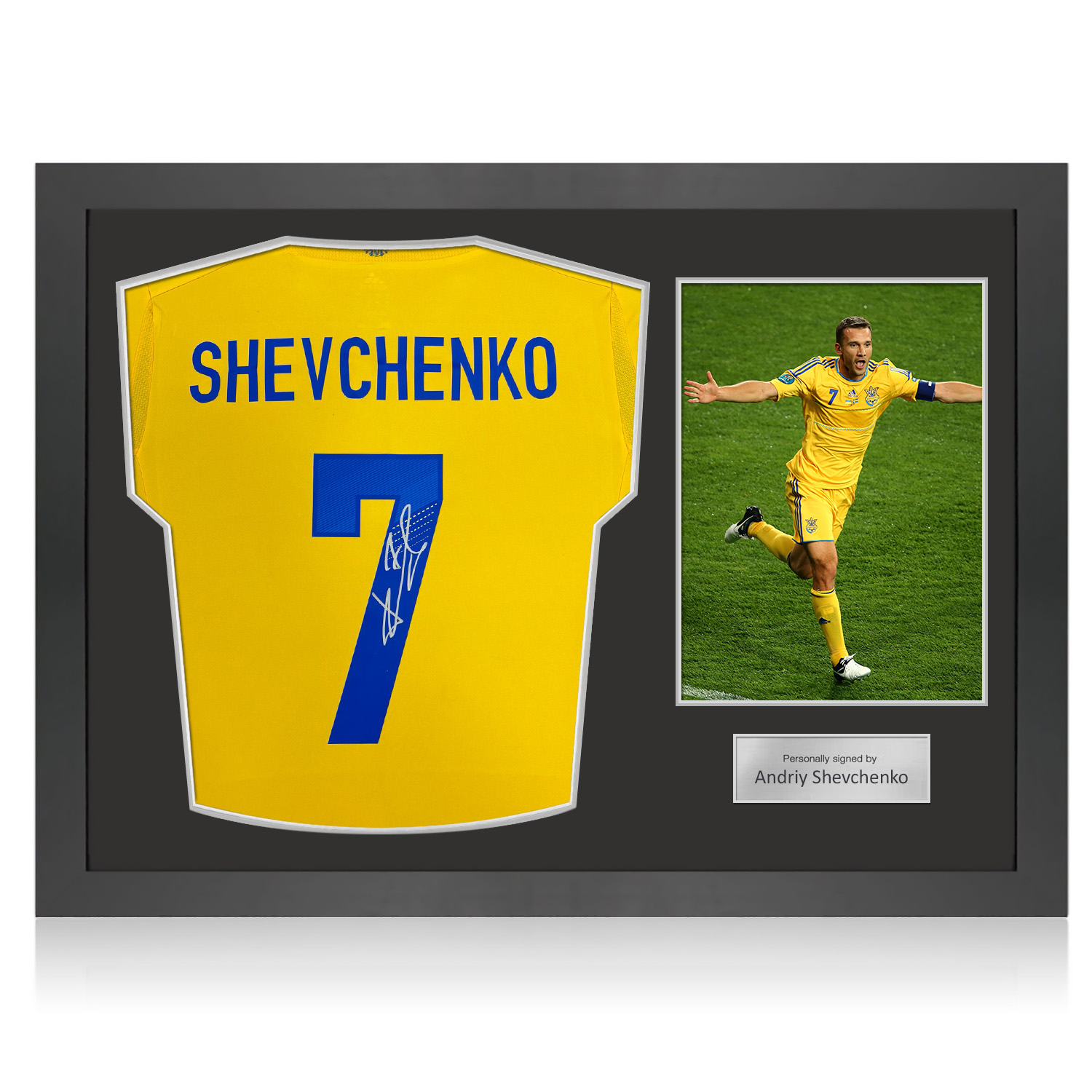 Andriy Shevchenko Signed Original Ukraine 2011-13 Football Shirt. Icon Frame