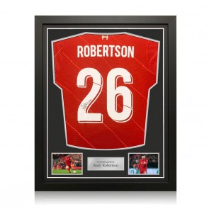 Andy Robertson Signed 2021-22 Liverpool Football Shirt. Standard Frame