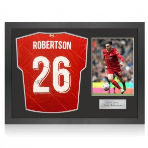 Andy Robertson Signed 2021-22 Liverpool Football Shirt. Icon Frame