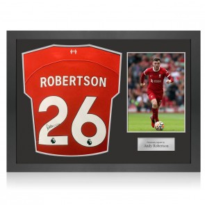 Andy Robertson Signed 2023-24 Liverpool Football Shirt. Icon Frame
