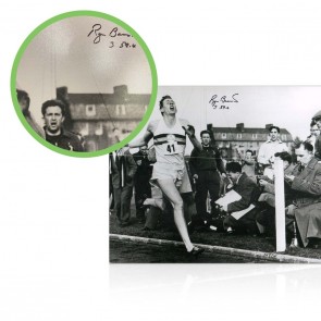 Roger Bannister Signed Photograph: With Historic Time. Damaged A