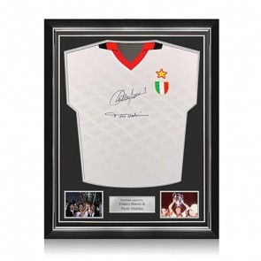 Franco Baresi & Paolo Maldini Signed AC Milan 1994 European Cup Final Football Shirt. Superior Frame