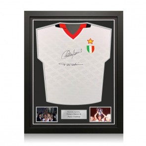 Franco Baresi & Paolo Maldini Signed AC Milan 1994 European Cup Final Football Shirt. Standard Frame