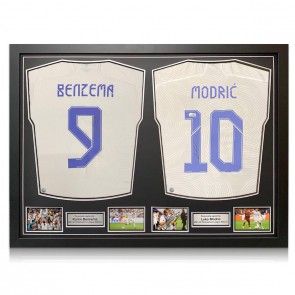 Karim Benzema And Luka Modric Signed Real Madrid 2021-22  Football Shirts. Dual Frame 