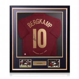 Dennis Bergkamp Signed Arsenal 2005-06 Highbury Football Shirt. Deluxe Frame