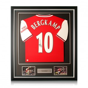 Dennis Bergkamp Signed Arsenal Shirt. Deluxe Frame