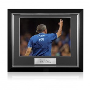 Bobby Tambling Signed Chelsea Football Photo: Thank You (Black). Deluxe Frame