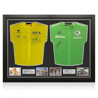 Mark Cavendish And Bradley Wiggins Signed Tour De France Cycling Jerseys. Dual Frame