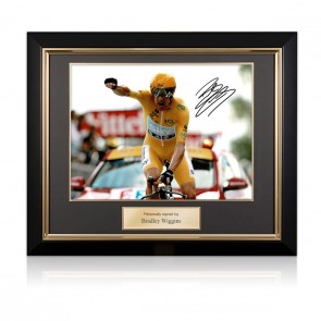 Bradley Wiggins Signed Cycling Photo: Time Trial Glory. Deluxe Frame