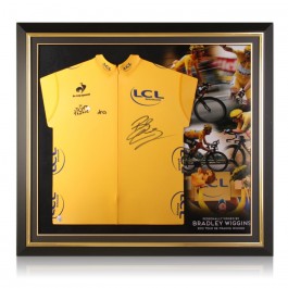 Bradley Wiggins Signed Tour De France 2012 Yellow Jersey. Premium Frame
