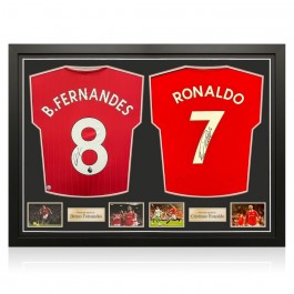 Cristiano Ronaldo And Bruno Fernandes Signed Manchester United 2022-23 Shirts. Dual Framed