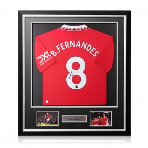 Bruno Fernandes Signed Manchester United 2022-23 Football Shirt. Deluxe Frame