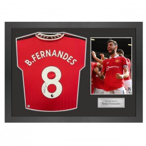 Bruno Fernandes Signed Manchester United 2022-23 Football Shirt. Icon Frame