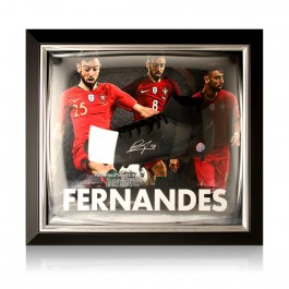 Bruno Fernandes Signed Black Football Boot Portugal Presentation. Framed
