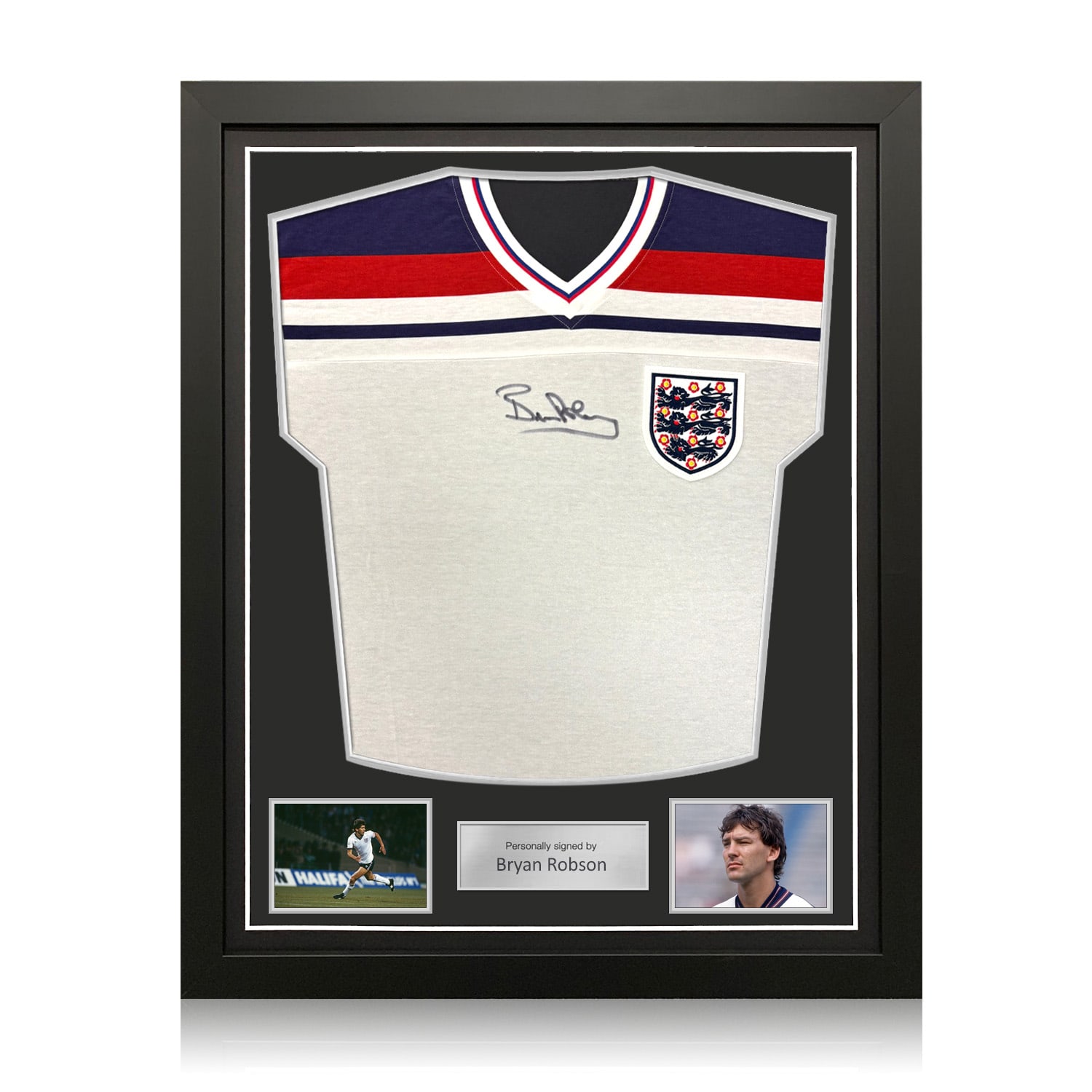 Bryan Robson Signed England 1982 Home Football Shirt. Standard Frame