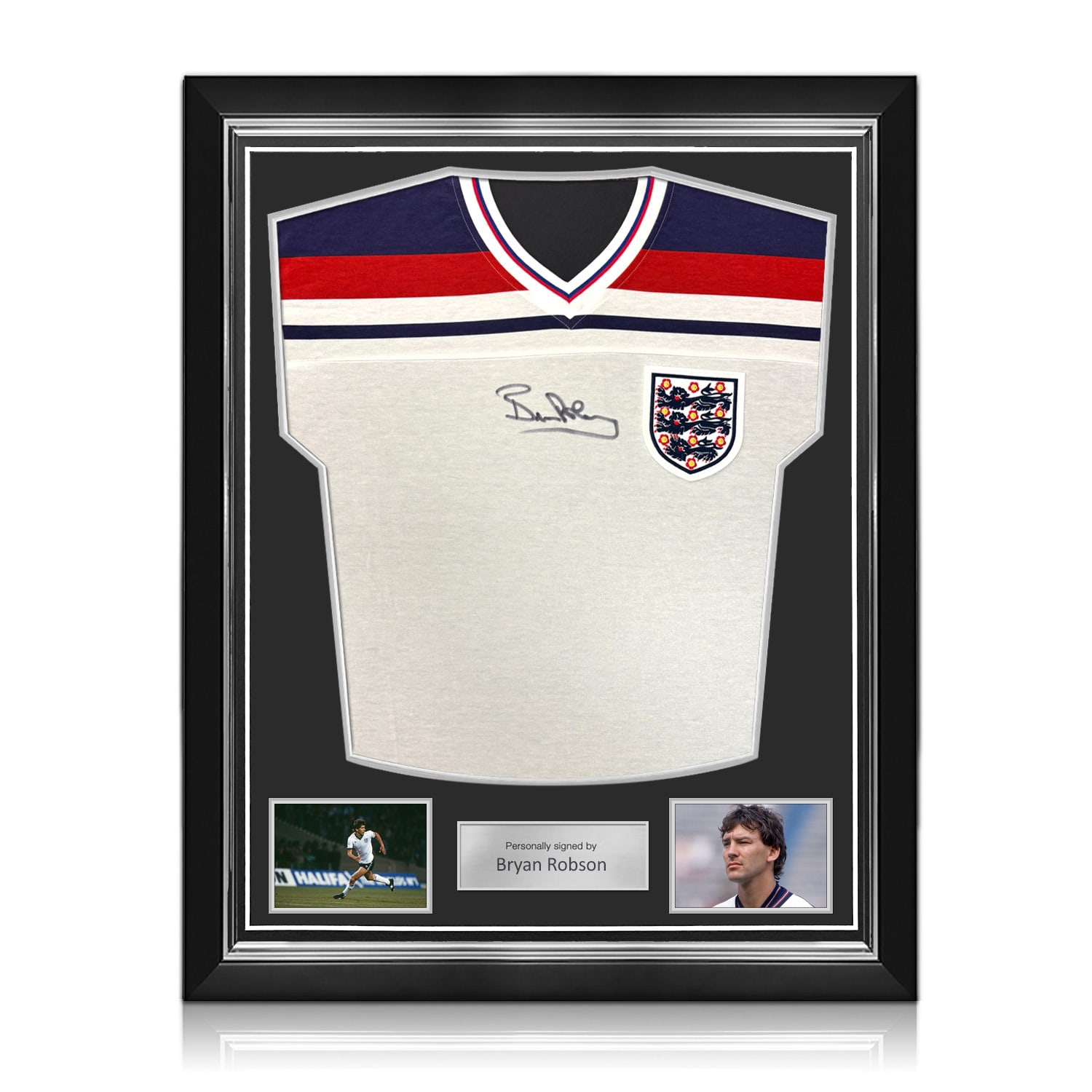 Bryan Robson Signed England 1982 Home Football Shirt. Superior Frame