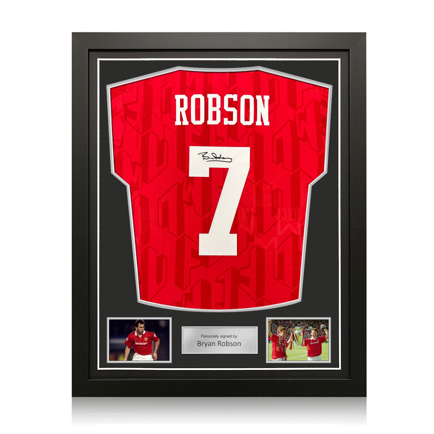 Bryan Robson Signed Manchester United 1992-94 Football Shirt. Standard Frame
