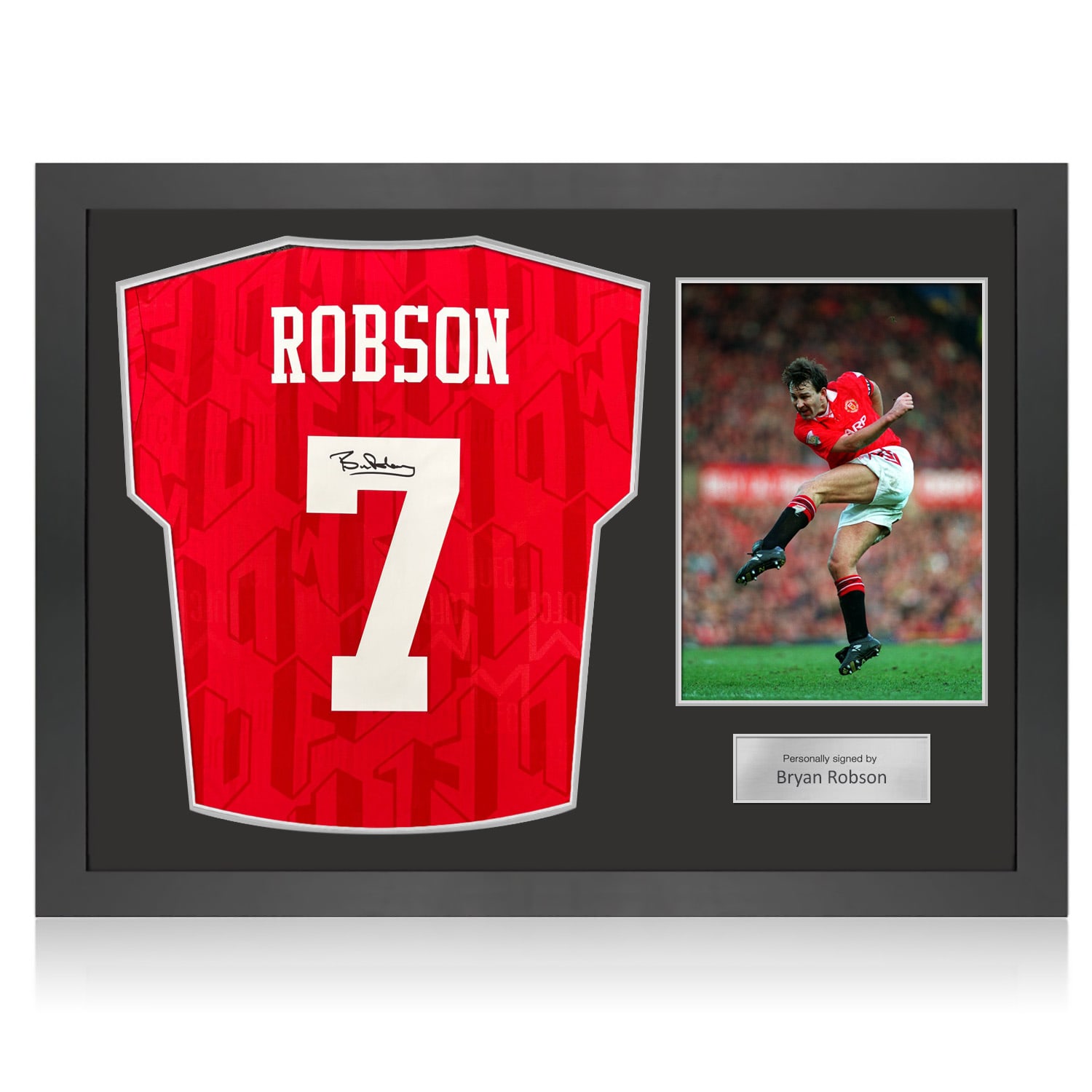 Bryan Robson Signed Manchester United 1992-94 Football Shirt. Icon Frame