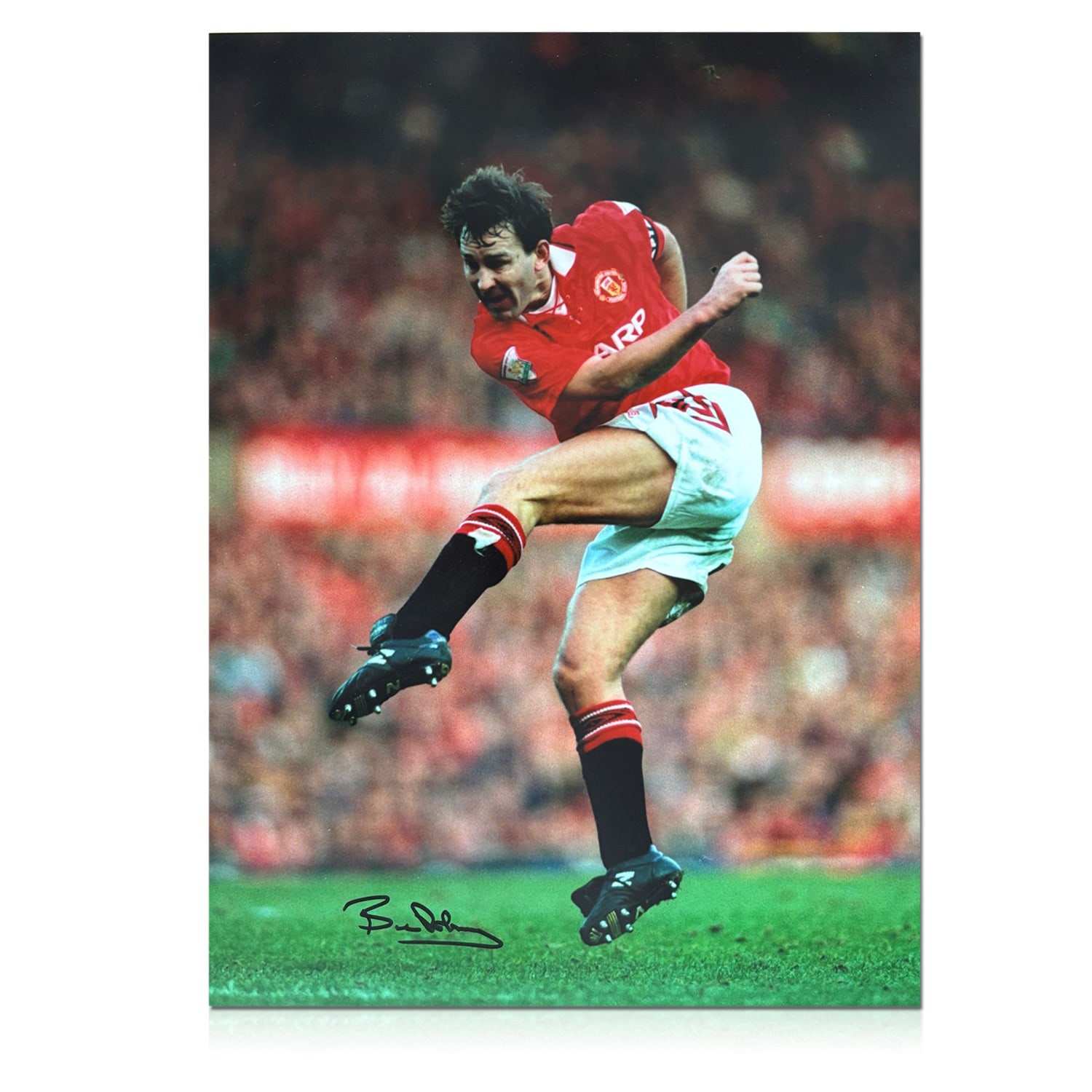 Bryan Robson Signed Manchester United Football Photo: Captain Marvel