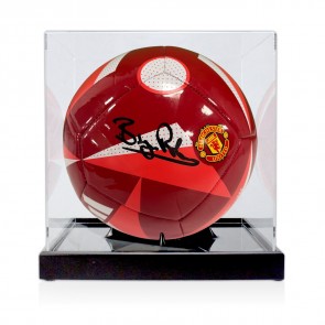Bryan Robson Signed Manchester United Football. Display Case