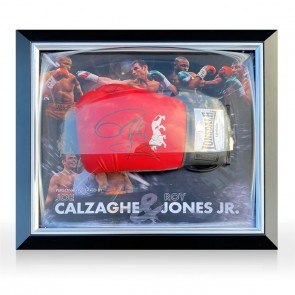 Joe Calzaghe And Roy Jones Jr Signed Boxing Glove. Deluxe Frame