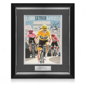 Chris Froome Signed Cycling Fine Art Print: Grand Tour Triple. Deluxe Frame