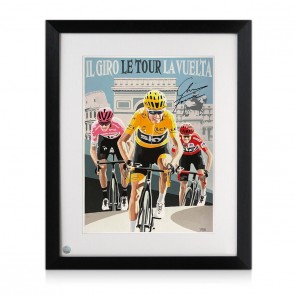 Chris Froome Signed Cycling Fine Art Print: Grand Tour Triple. Framed
