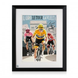 Chris Froome Signed Cycling Fine Art Print: Grand Tour Triple. Framed