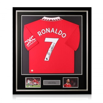 Cristiano Ronaldo Signed Manchester United 2022-23 Football Shirt. Deluxe Frame